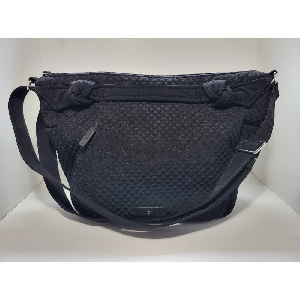 Vera Bradley Black Quilted Microfiber Crossbody Bag Floral Leopard Lining